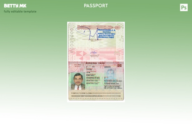 Модерен стил шаблон за пасош на Буркина Фасо (сегашен).